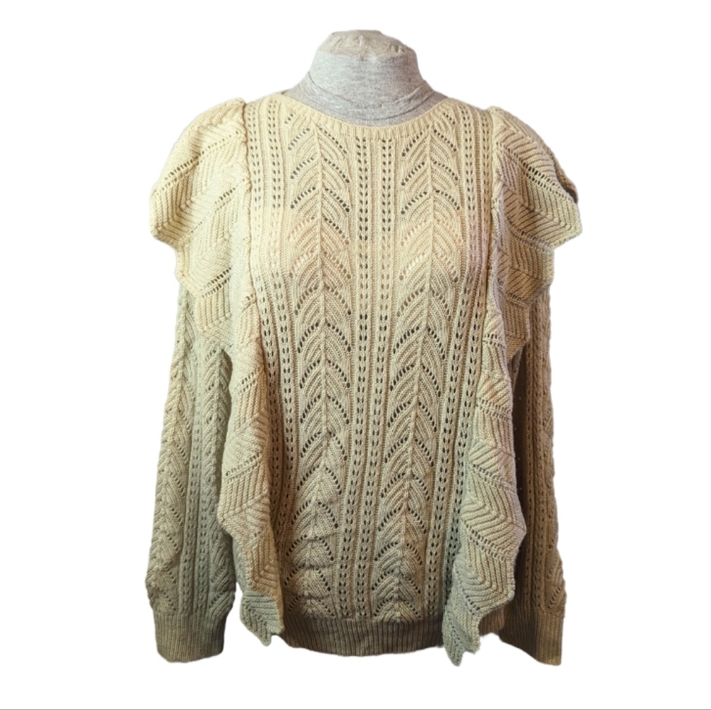 Miss Sparkling szXL super-soft cream ruffle sweater EUC